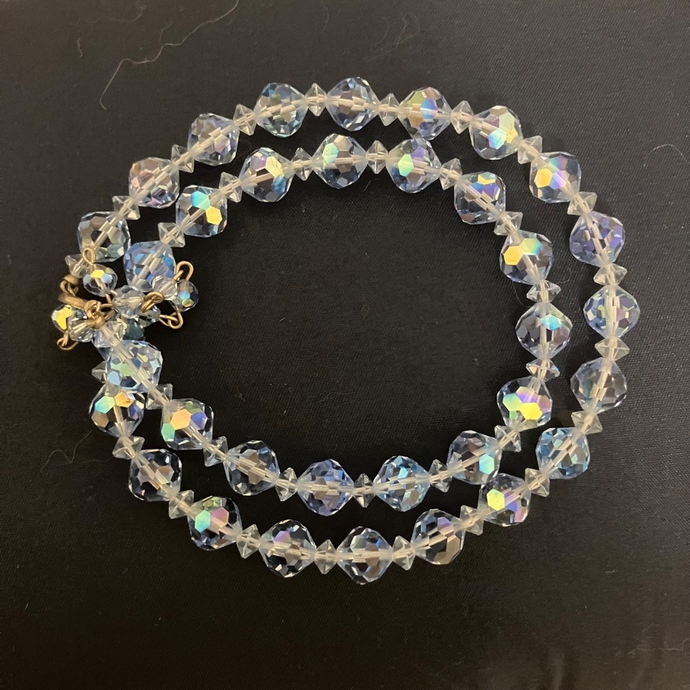 Vintage Crystal, Glass Bead Necklace Light Blue